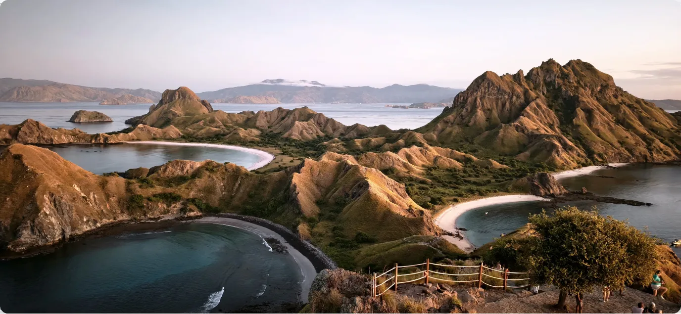 Aerial view of Padar Island's curved bays in Komodo National Park